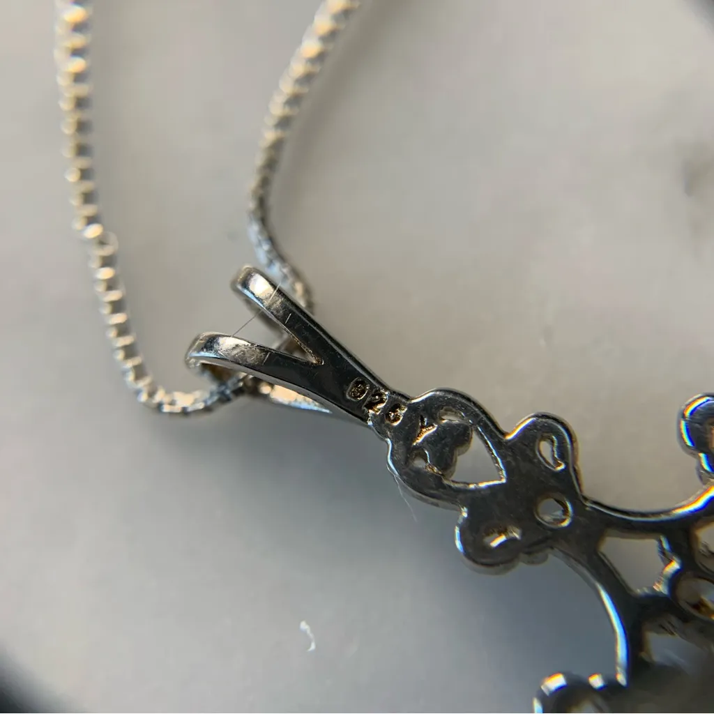 Sterling Silver Ornate Cross Pendant Necklace 18” White Crystal Accents - Image 5