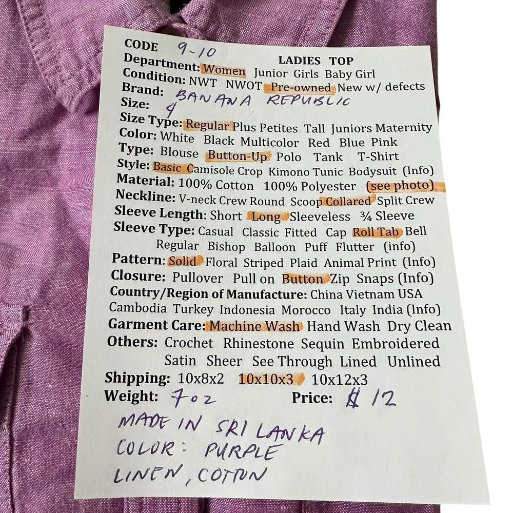 Banana Republic Purple Linen Cotton Button Up Top Women Size 4 | 9-10 - Image 7