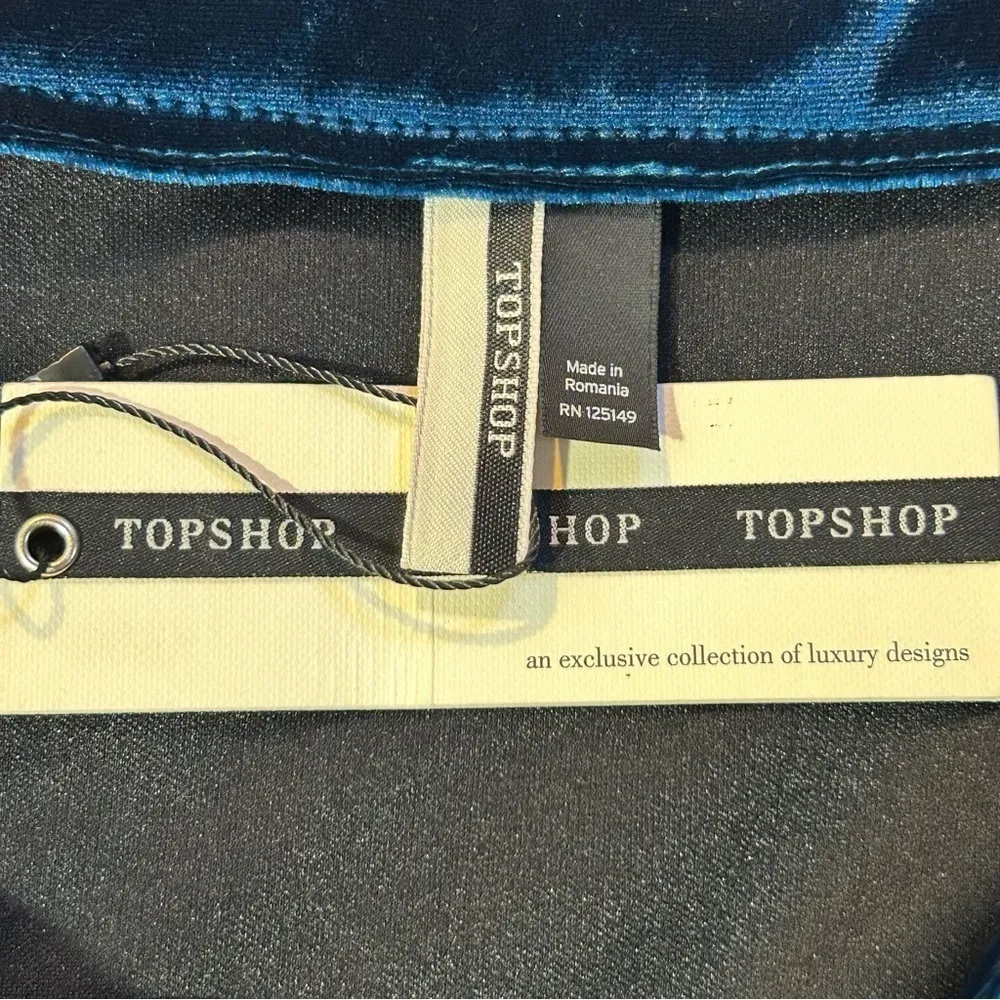 Topshop Bardot Blue Velvet Short Sleeve Off Shoulder Crop Top Size 12 NWT - Image 15