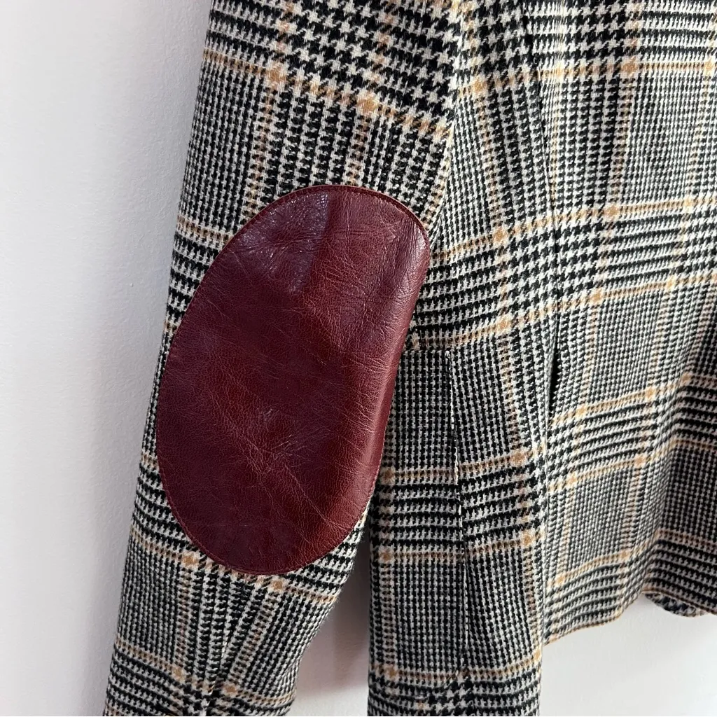 Smythe Duchess Blazer Elbow Patch Houndstooth in Camel Black Sz 6 - Image 8