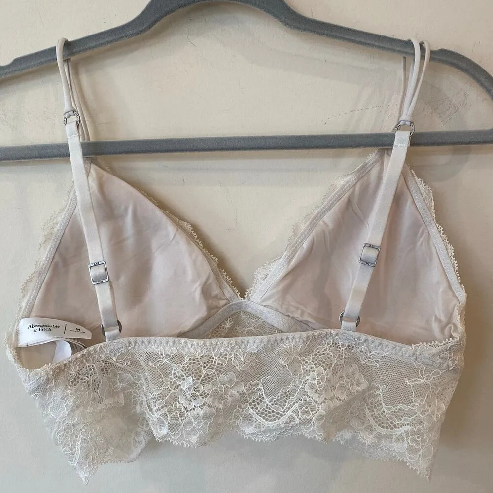 Abercrombie and Fitch Adjustable Strap Floral Lace Bralette Cream Women's Size M - Image 2