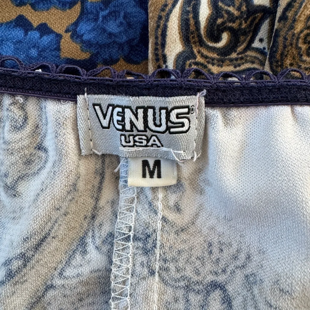 Vintage Y2K Venus USA Blue & Brown Floral Print Cap Sleeve Bodycon Mini Dress - Image 7