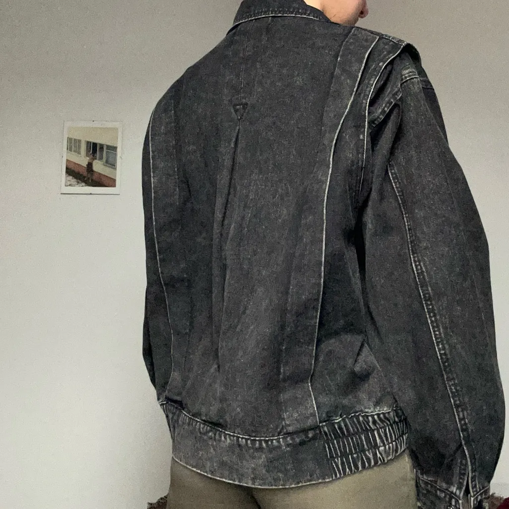 Vintage Black Oversized Denim Jacket Size L - Image 3