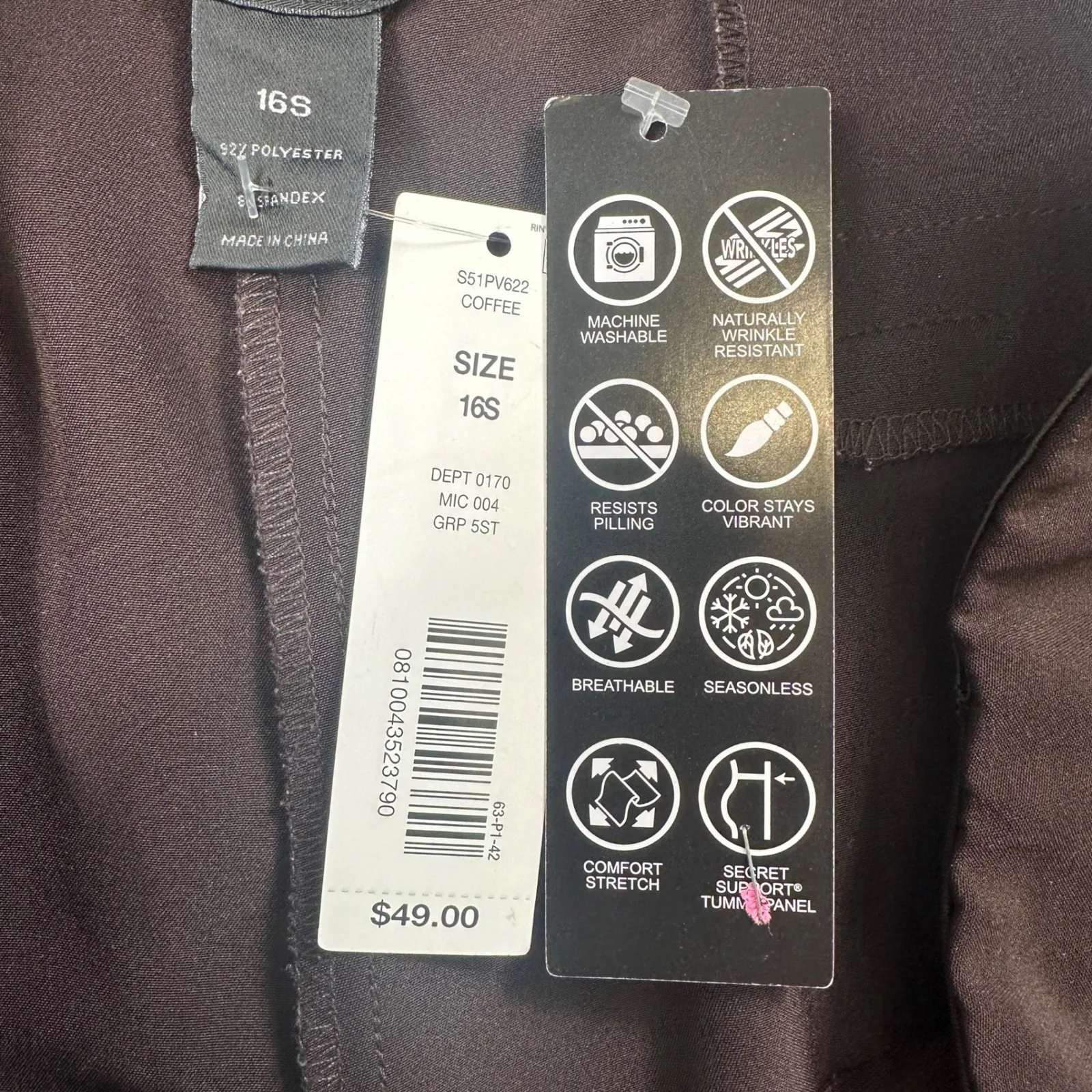 Investments Dress Pants 16S Women Purple Straight Leg Secret Support Tummy Panel - Image 6