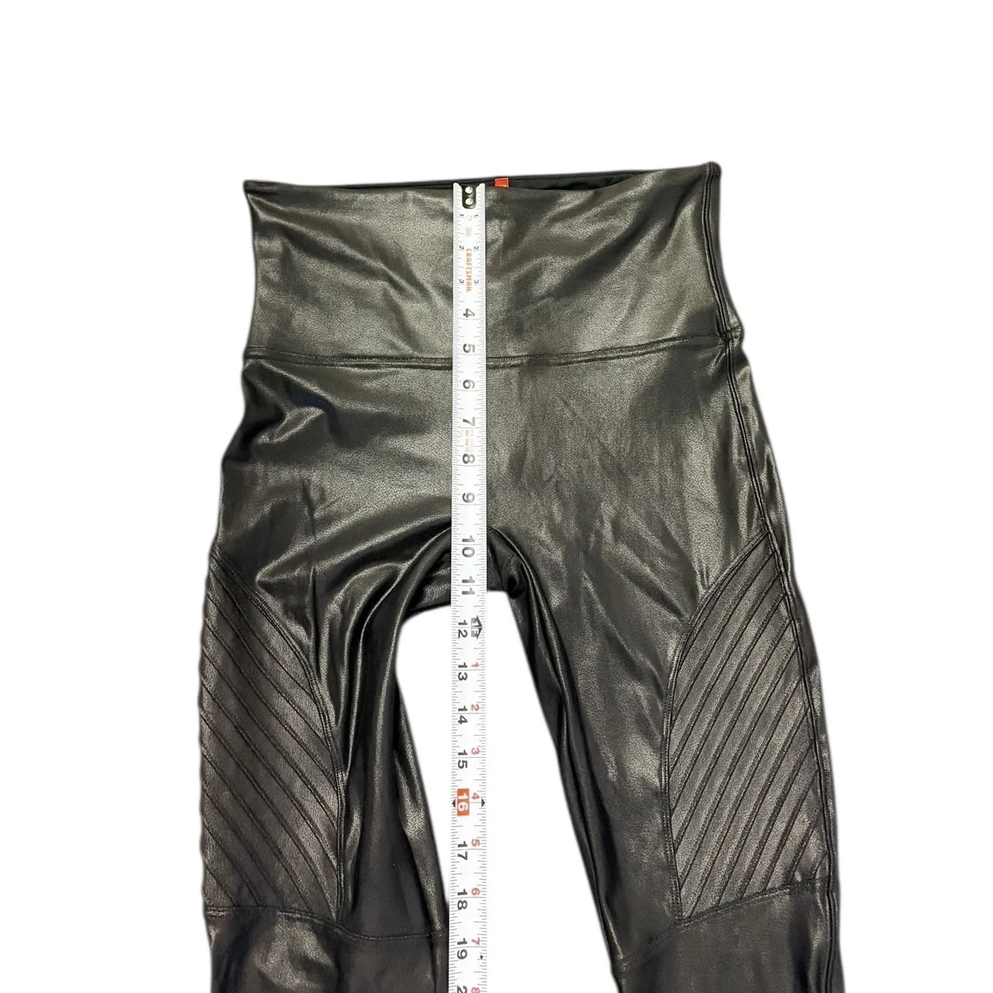Spanx Womens Moto Leggings L Faux Leather Quilted Panels Black High Rise Stretch - Image 5