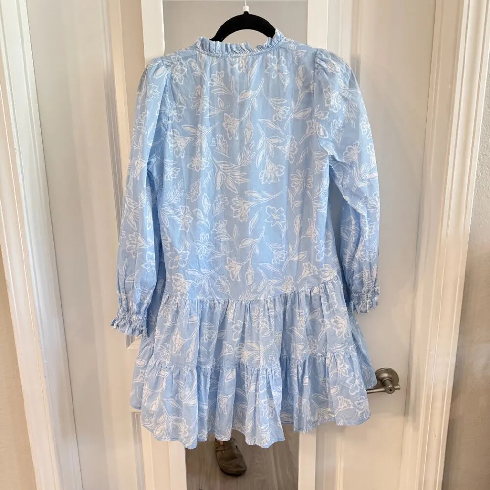 J. Marie Floral Print Long Sleeve Dress Size XS Color Blue White - Image 6