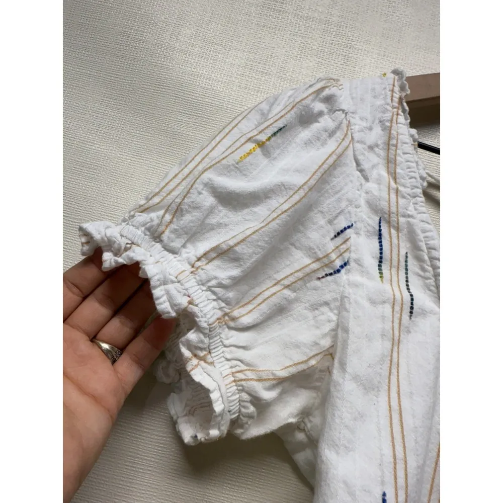 Free People Women Cropped Corset Smocked Top Sz S White Puff Sleeve Cottage Boho - Image 4