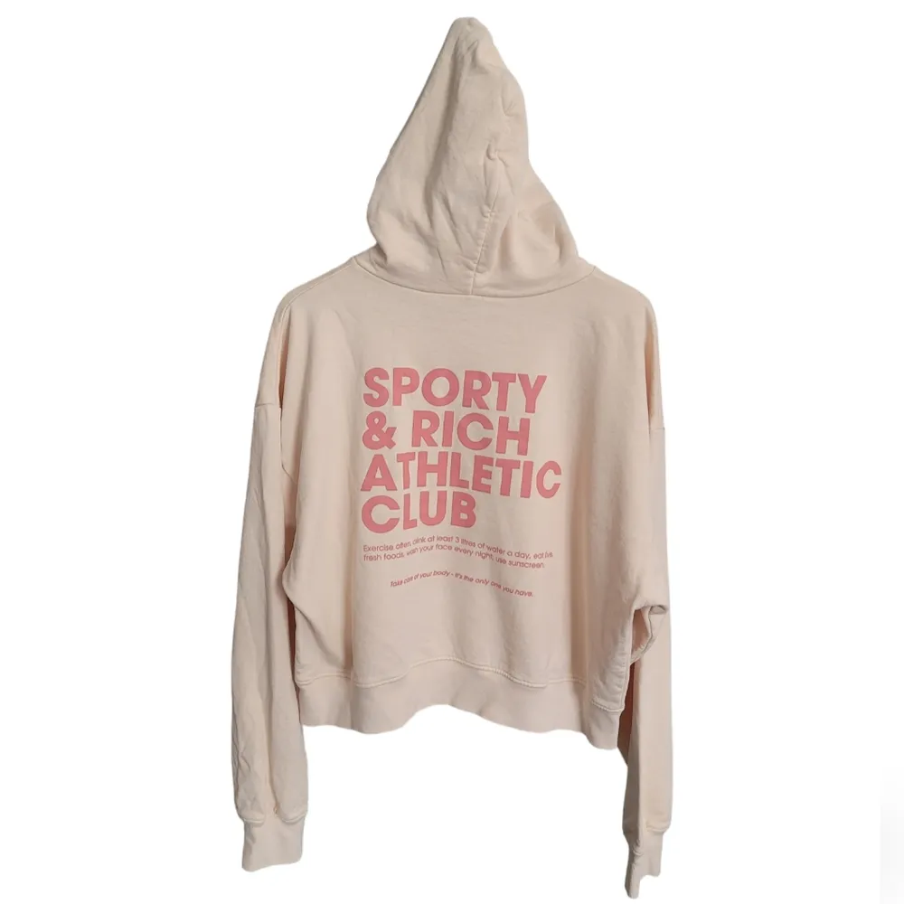 Sporty & Rich Exercise Often Cropped Hoodie in Cream/Flamingo Pink Size L - Image 10