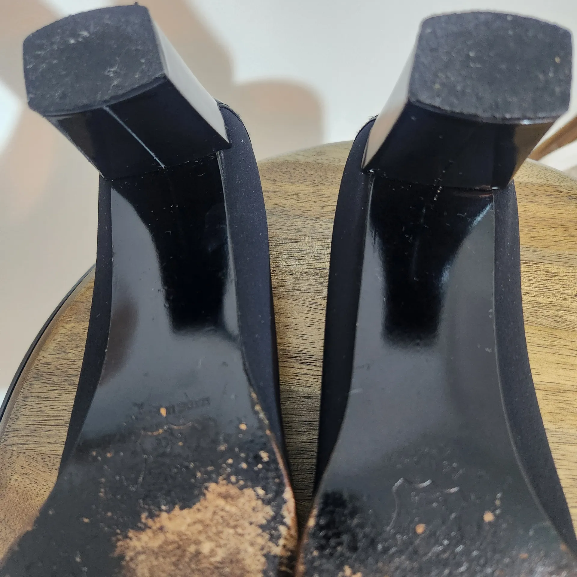 Stuart Weitzman Vintage Black Heels Size 11 Black Square Toe Fabric Heels - Image 6