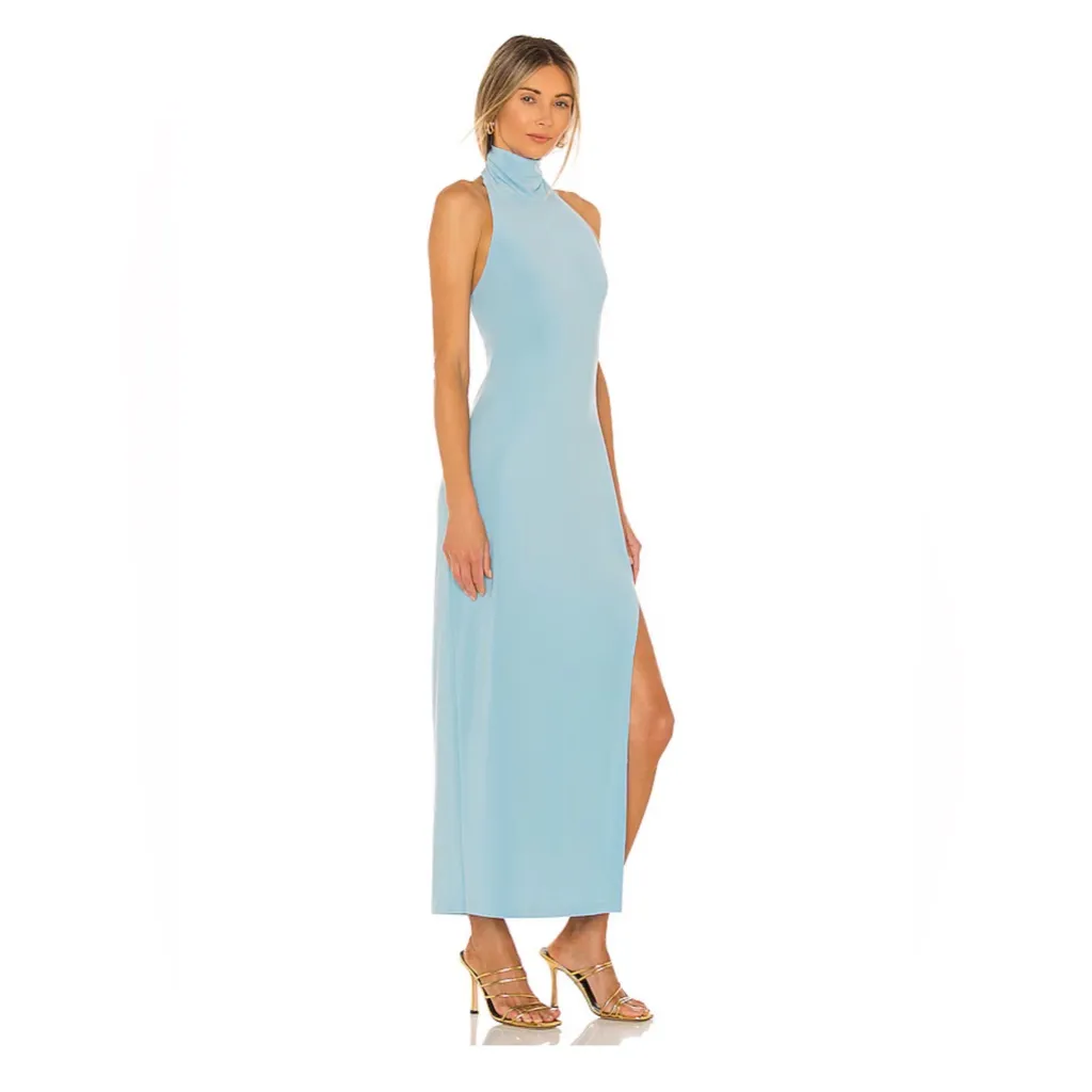 Norma Kamali Halter Turtle Side Slit Gown in Powder Blue, size S - Image 2