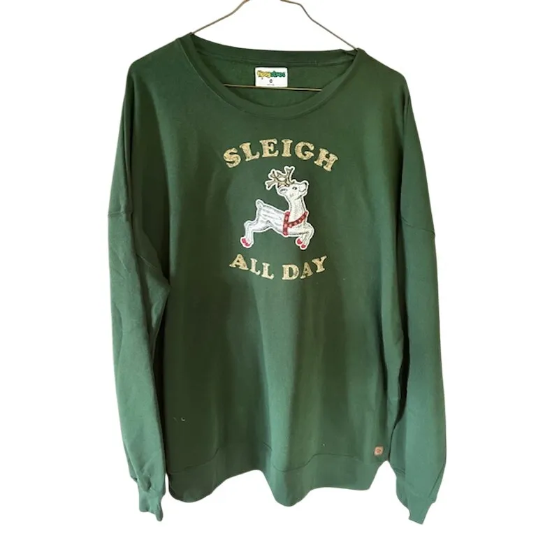 Tipsy Elves “Sleigh All Day” Green Reindeer Sweatshirt Size 3XL NWOT - Image 2