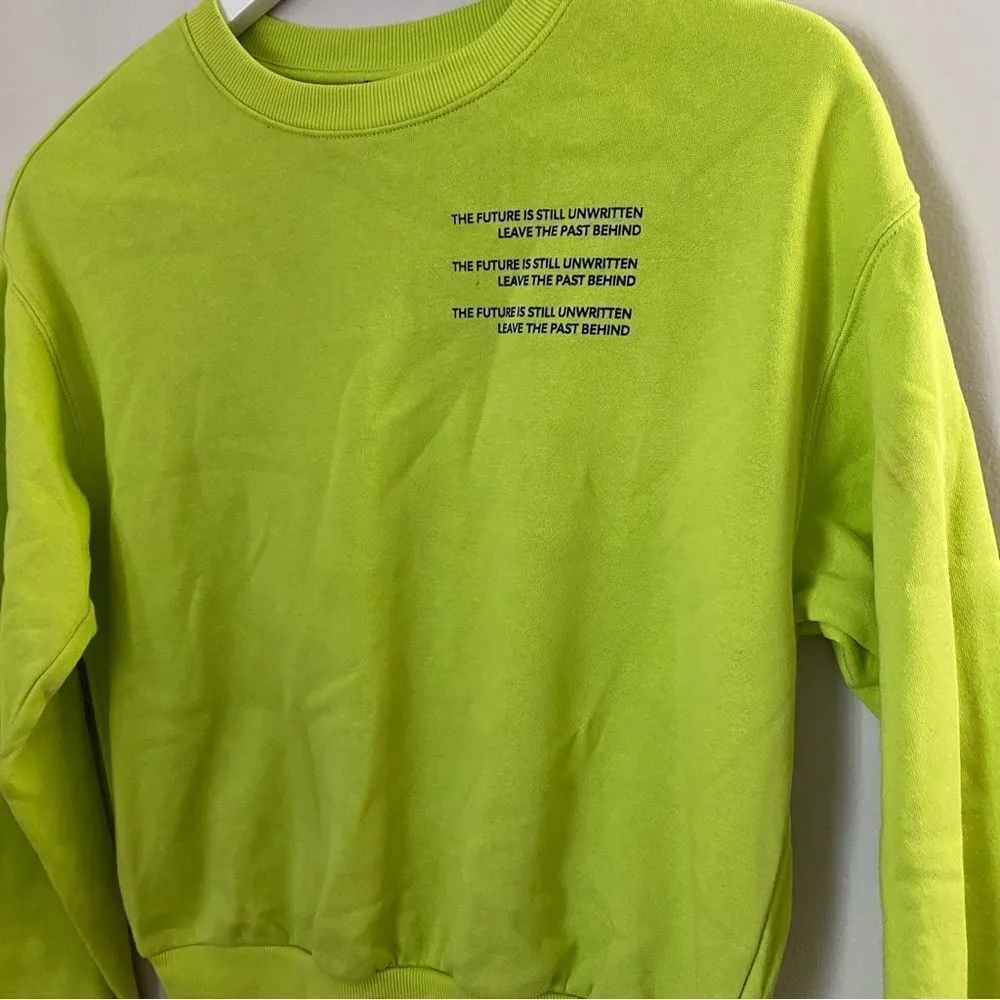 Divided Sweatshirt Cropped Crewneck Neon Green Safety Yellow Quote Graphic Comfy - Image 3