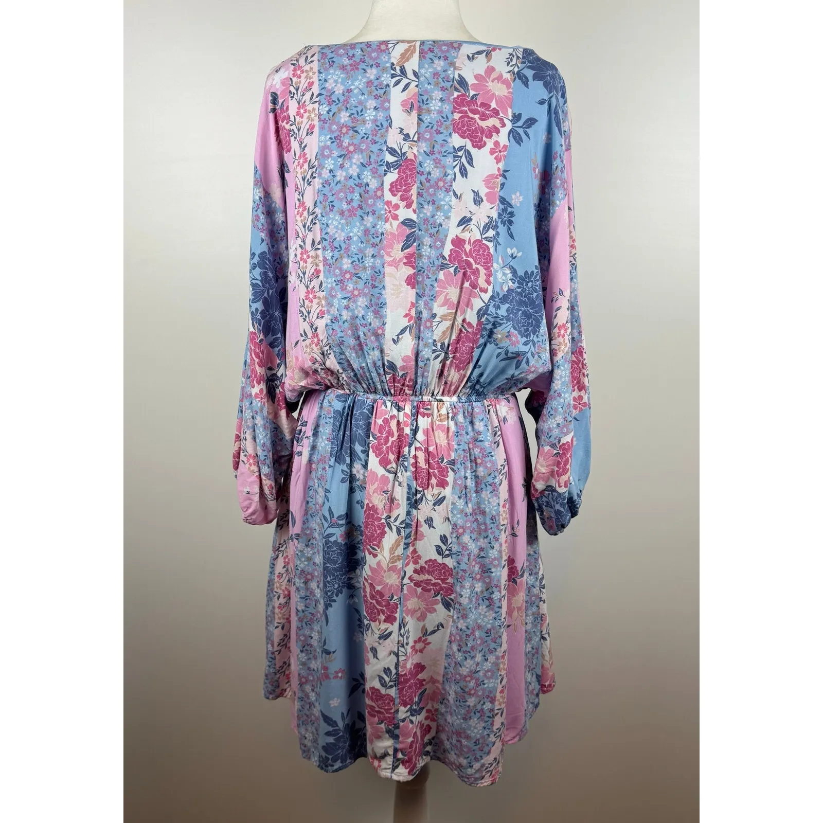 Savanna Jane Patchwork Dress Floral Print Dolman Sleeves Pastel Boho Sz 1X Girly Blue - Image 3
