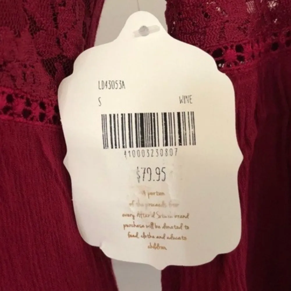 Altar'd State Mini Dress Cotton Lace Button Front Burgundy Size S MSRP $79.95 - Image 10
