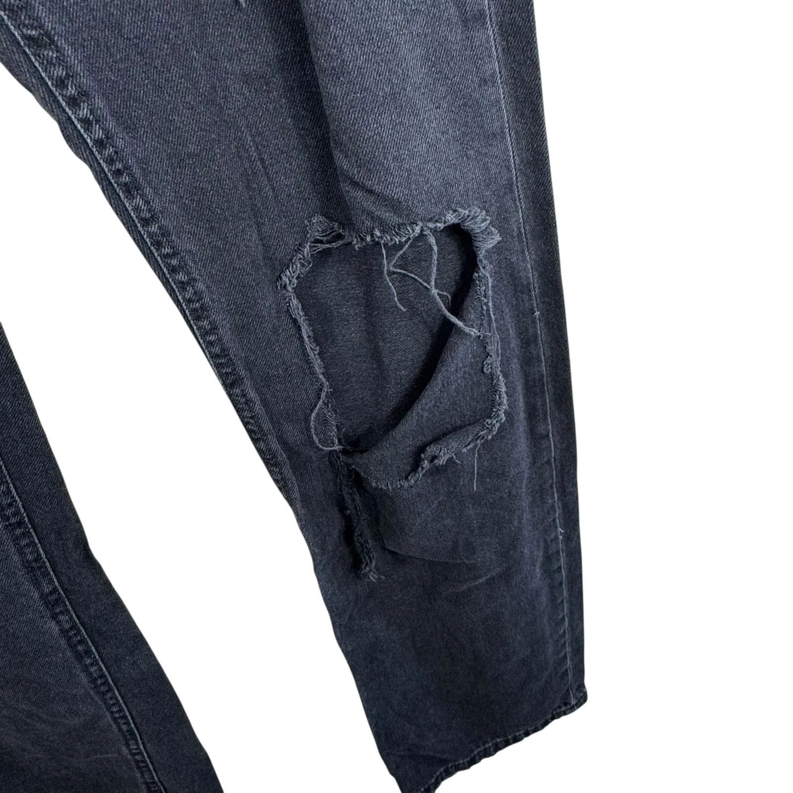 Aeropostale 90s Baggy Black 100% Cotton High Rise Distressed Button Fly‎ Jeans 4 - Image 3