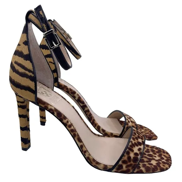 cow hair animal print open toe ankle strap heels women Size 8 - Image 2