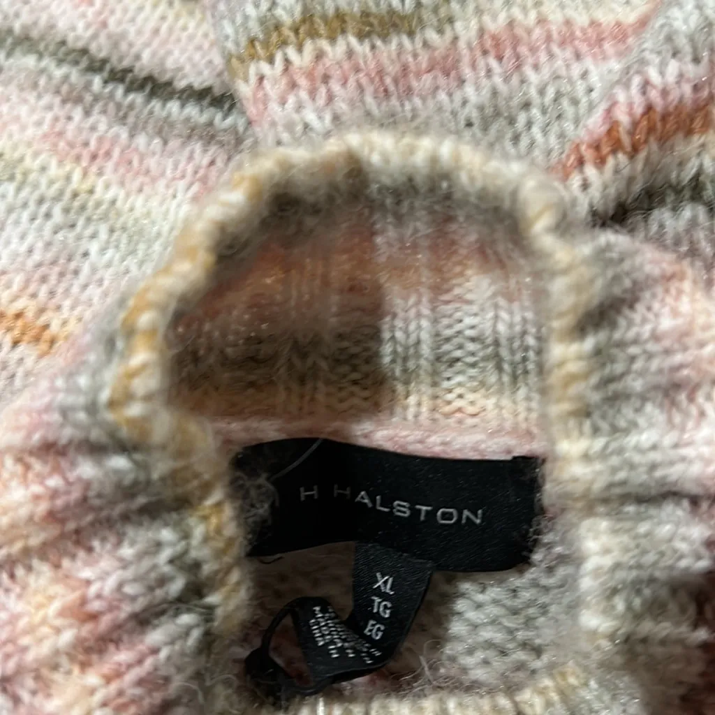 NWT H HALSTON Puff Sleeve Striped Spacedye Pink Dogwood combo Sweater Wool - Image 6