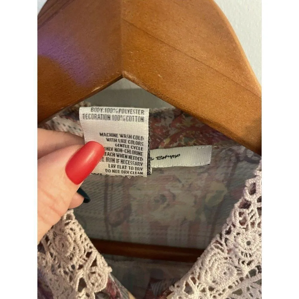 American Rag Cie Womens Top Size Small Collar Lace Floral Tab Sleeve Waist Tie - Image 5