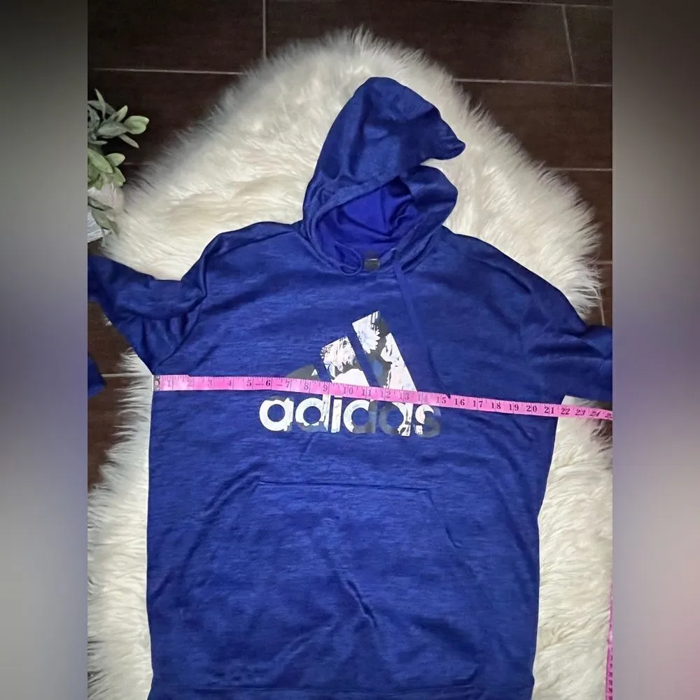 Adidas heathered dark navy blue floral graphic  hoodie sz Large - Image 5