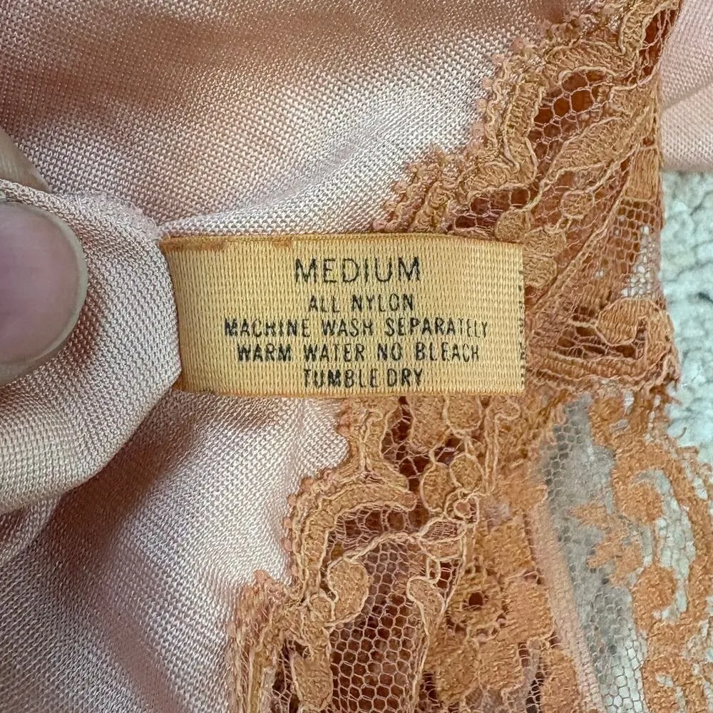 Shadowline Vintage Nylon Nightgown Sleep Dress Lingerie Peach Lace Size M Pink Size M - Image 5