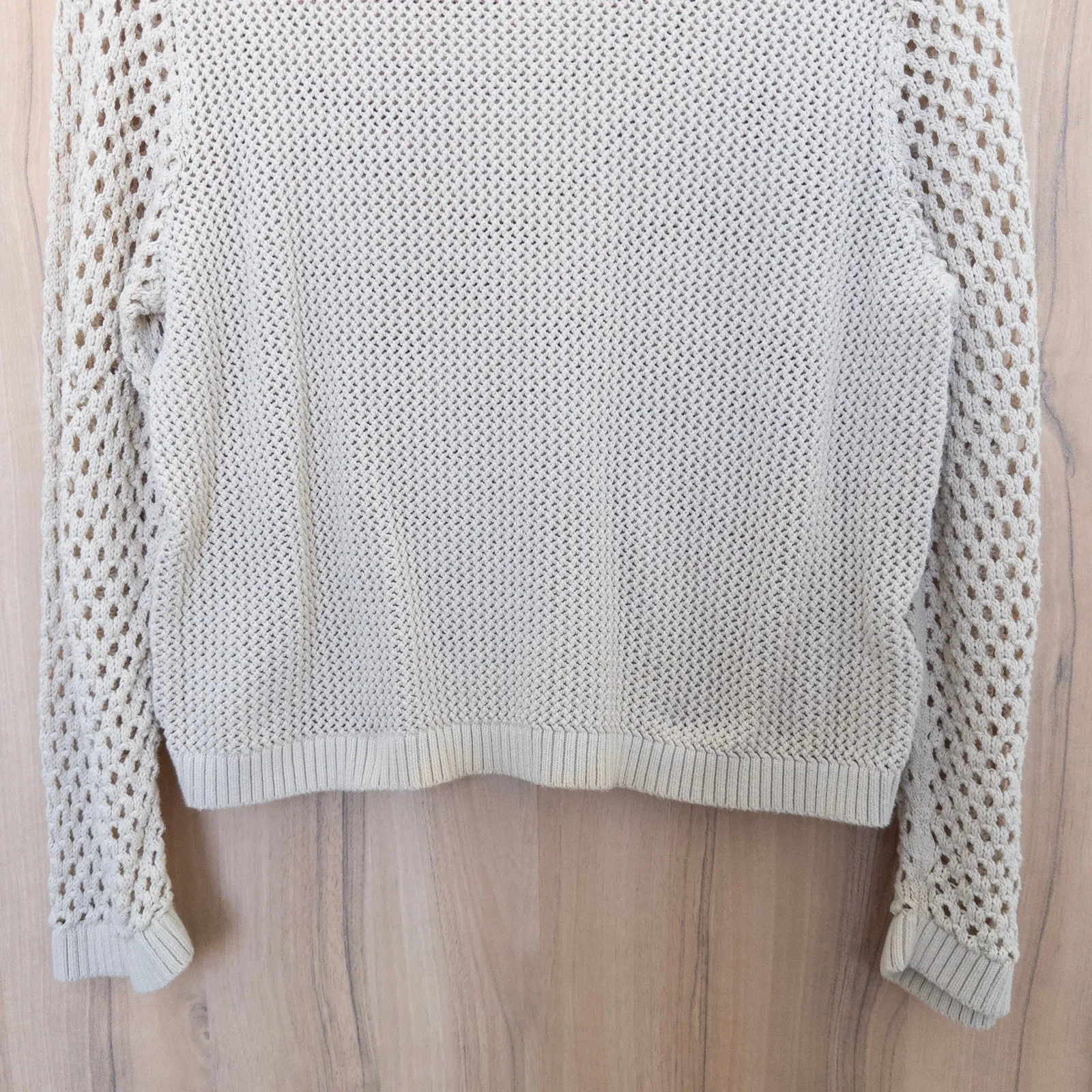 J. Crew Womens Crochet Knit Sweater Top Sz L Cream Long Sleeve Minimalist Preppy - Image 4