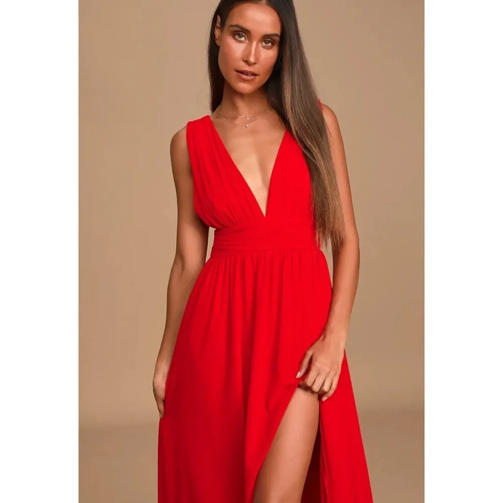 Lulu's Heavenly Hues Red Maxi Dress Wedding Bridesmaid Formal Size XS NWT - Image 4