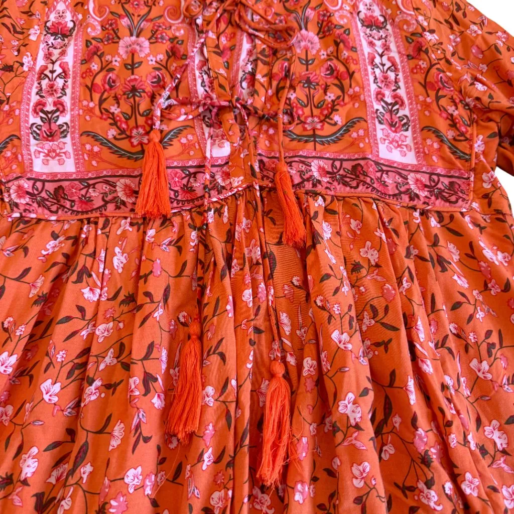 R. Vivimos Bohemian Boho Bright Orange Dress Flowy Lightweight Size Medium NWOT - Image 7