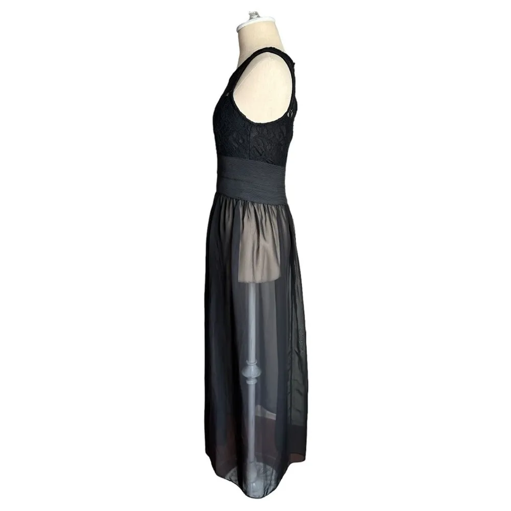 Baluoke Lace Bodice Maxi Dress Scoop Neck Sleeveless Sheer Black Size Large - Image 8