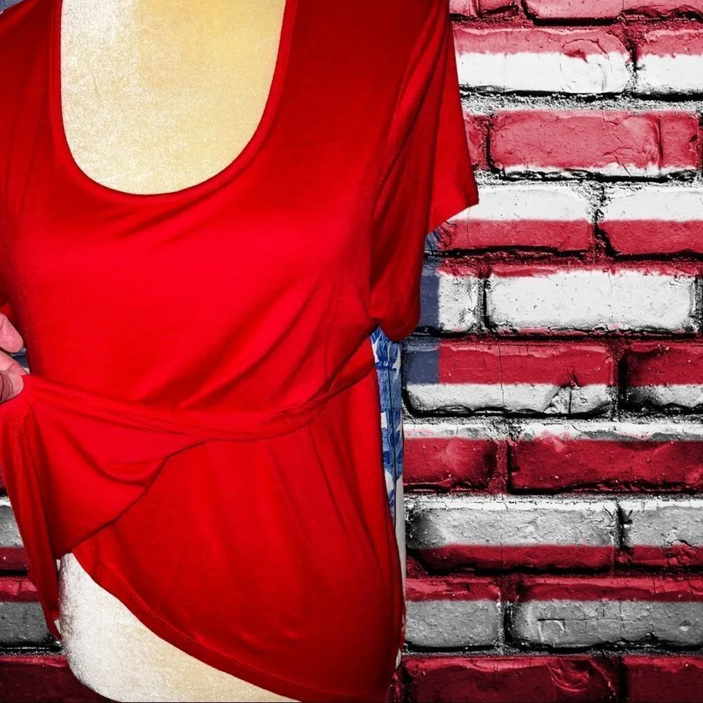 Marci red white and blue patriotic top, split front! Red Size XL - Image 3