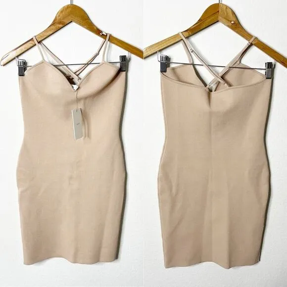 NWT A.L.C Beige Tan Ribbed Knit Bodycon Mini Dress Criss Cross Strappy Size M - Image 2
