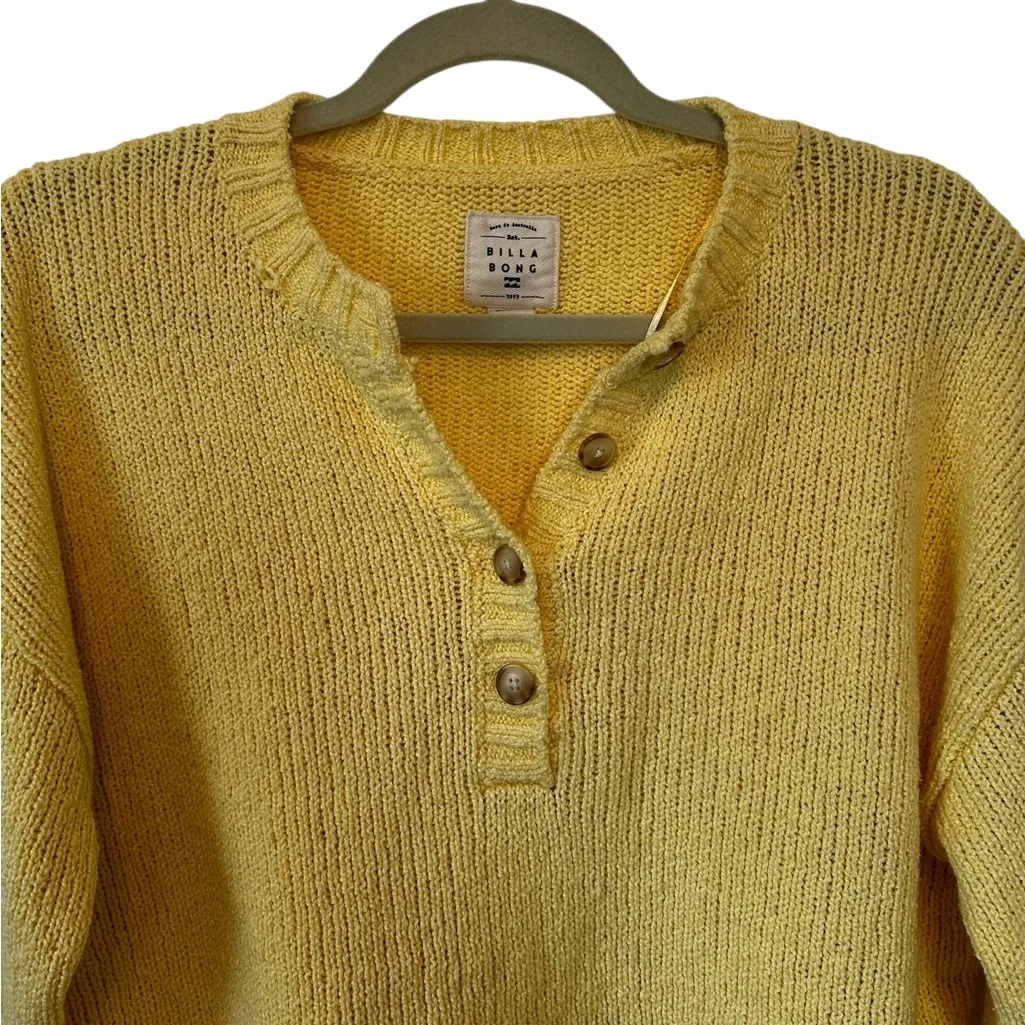 Billabong Womens Henley Sweater Butter Yellow Slouchy Knit Beachy Coastal Large - Image 4