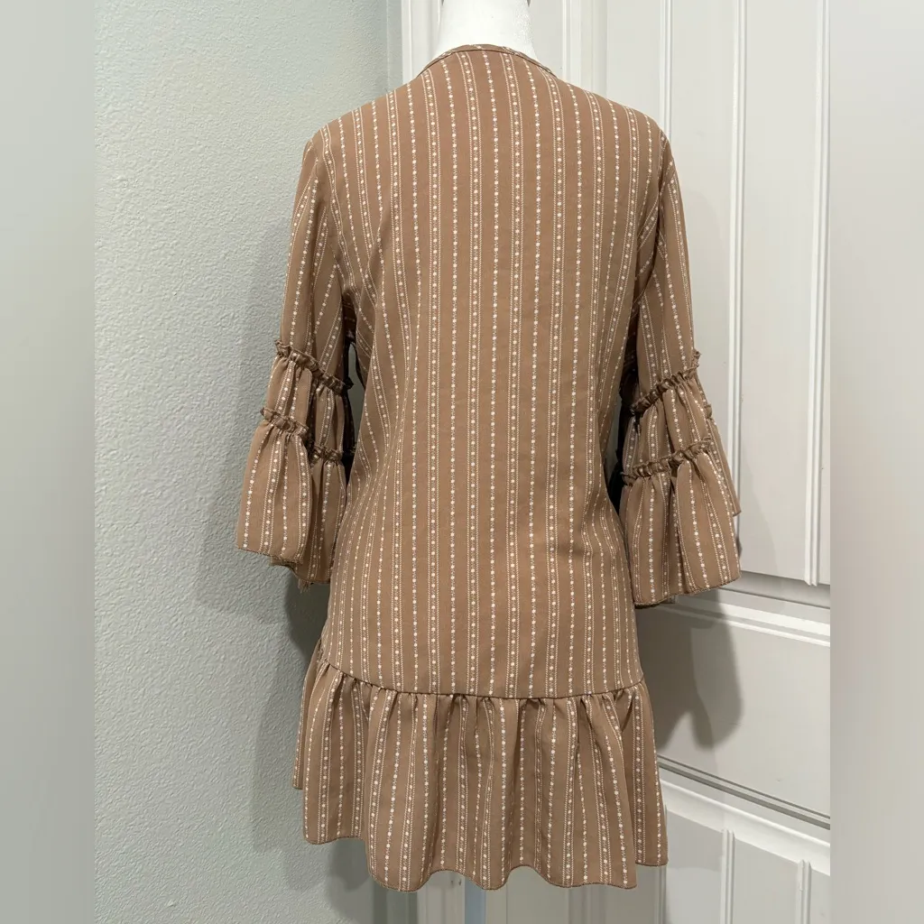 Chic Tan Ruffled Cardigan Size S - Image 2
