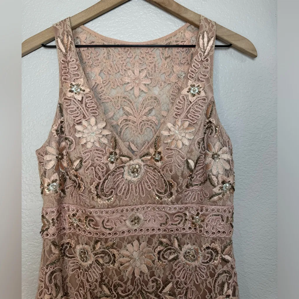 Y2K Sue Wong Nocturne Blush Pink Beaded Lace Mini Dress size 10 - Image 7