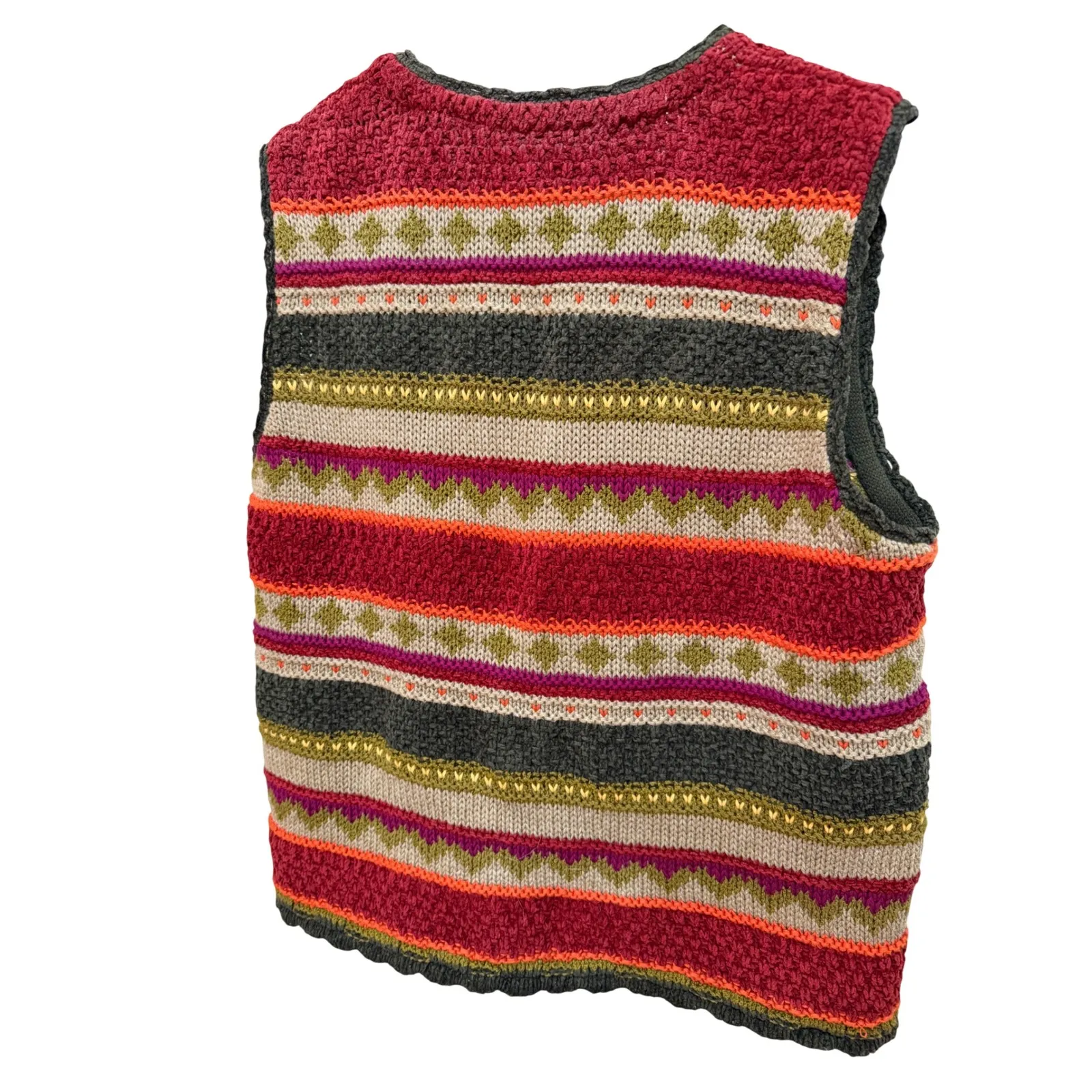 Vintage Lizsport Womens Knit Vest Red Green Tan Button Front Size L Size L - Image 6