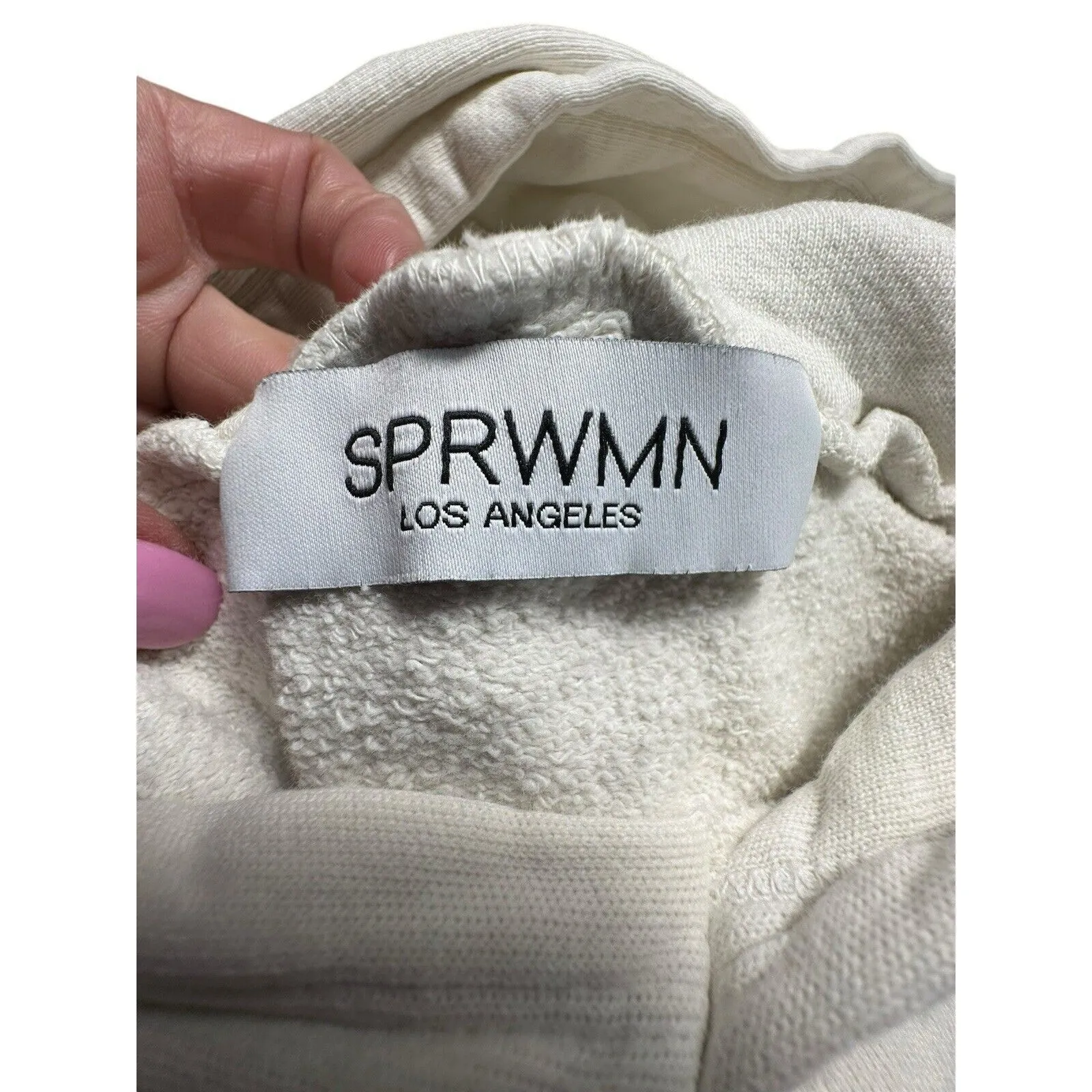 SPRWMN Revolve Sz Small Script Logo Hoodie Sweatshirt Cream Long Sleeve #KL11 - Image 8