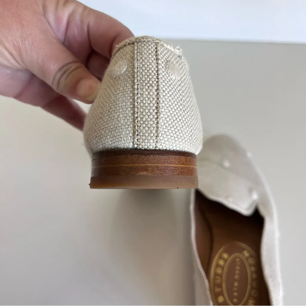 Stubbs and Wootton Women's Canvas Embroidered Cream Loafers Size 6 - Image 10