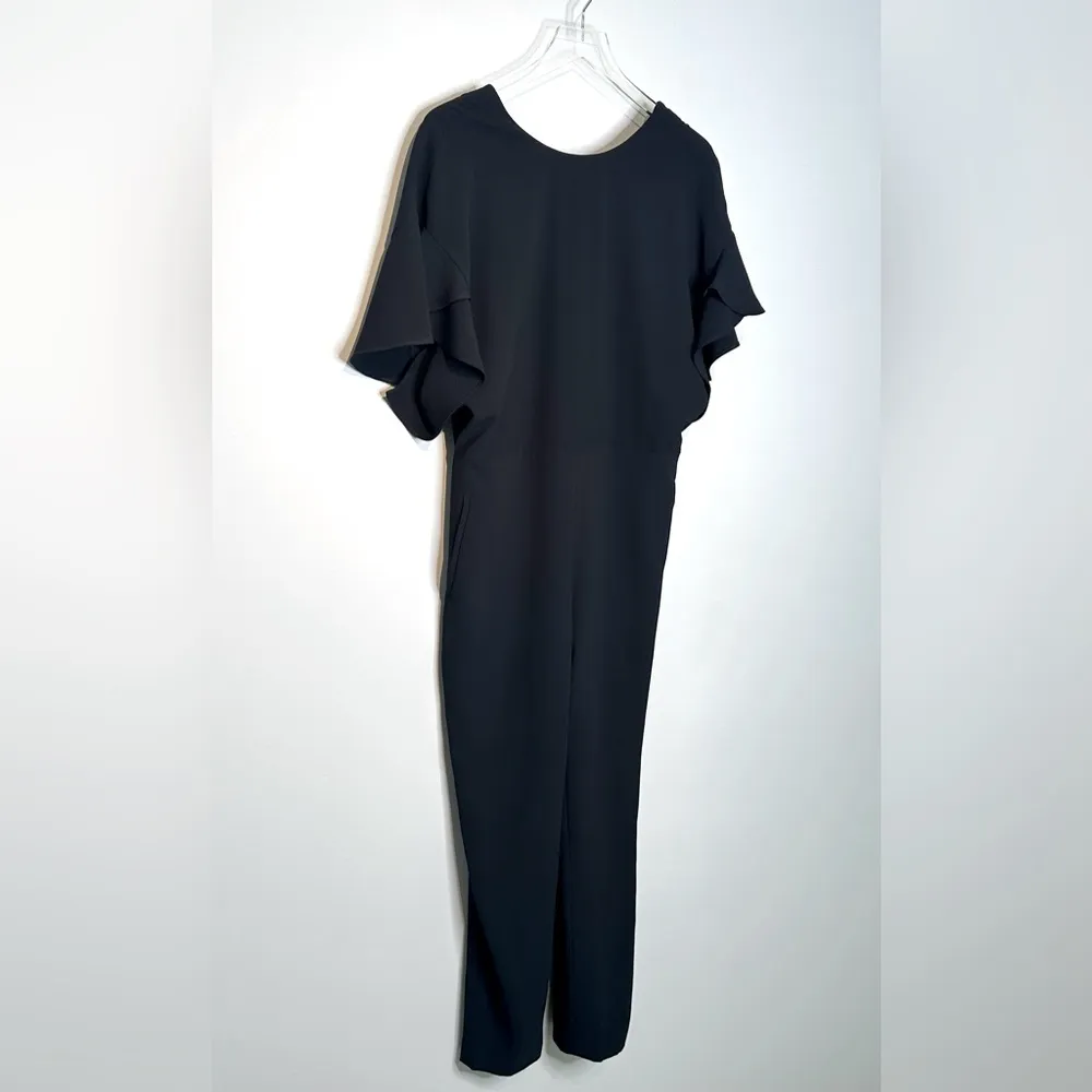 Iro Singles Scoopneck Flutter Sleeve Deep V Back Black Jumpsuit Pants Sz 40 NWT - Image 5