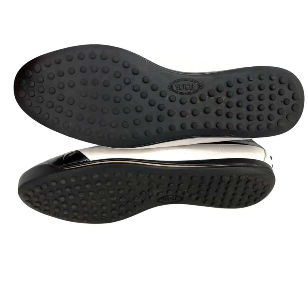 Tods Driving Sneakers Black White Metallic Leather Lace-Up Size 38/8 - Image 9