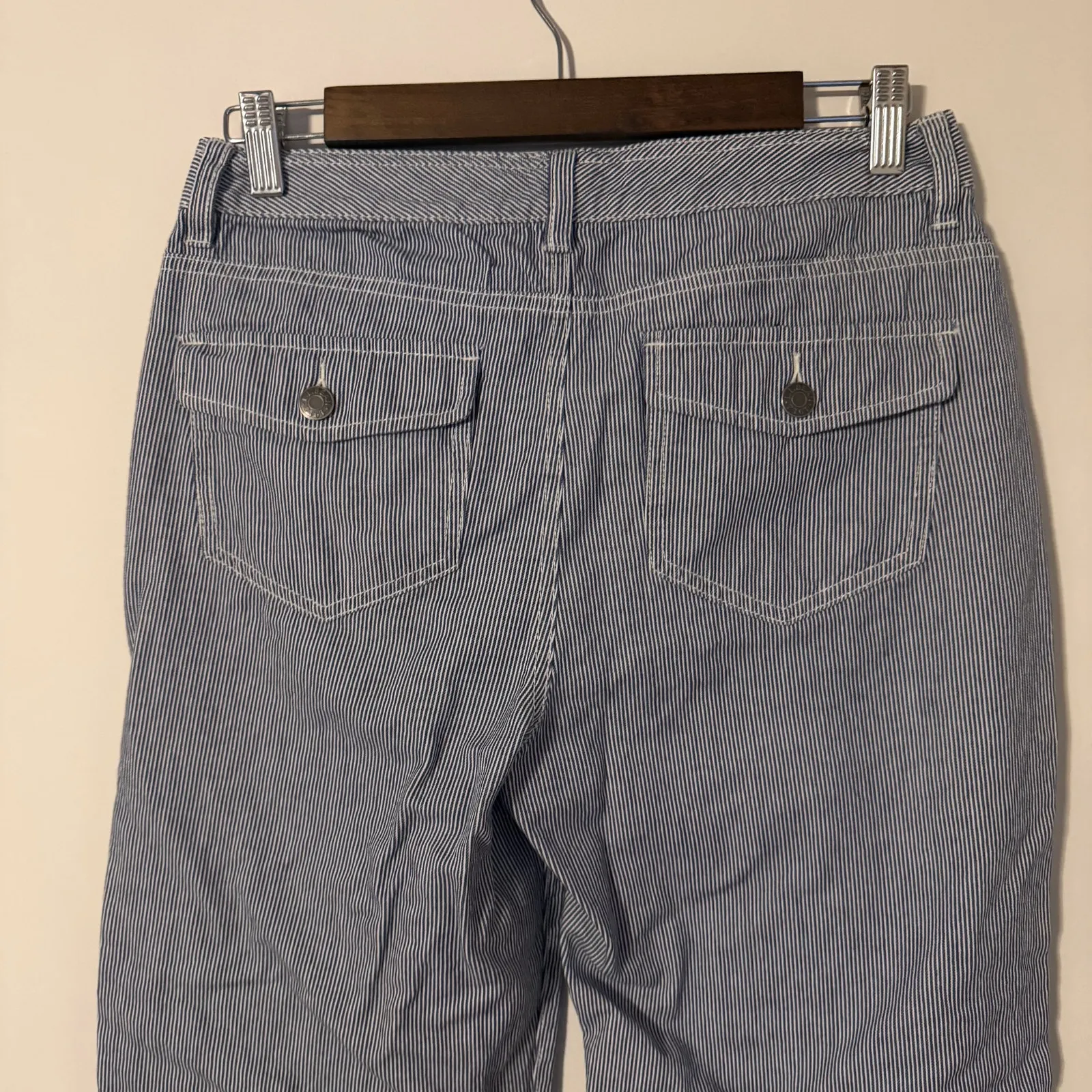 LL Bean Railroad Stripe Wide Leg Flare Pants 70s 100% Cotton Pants Size 8 - Image 6