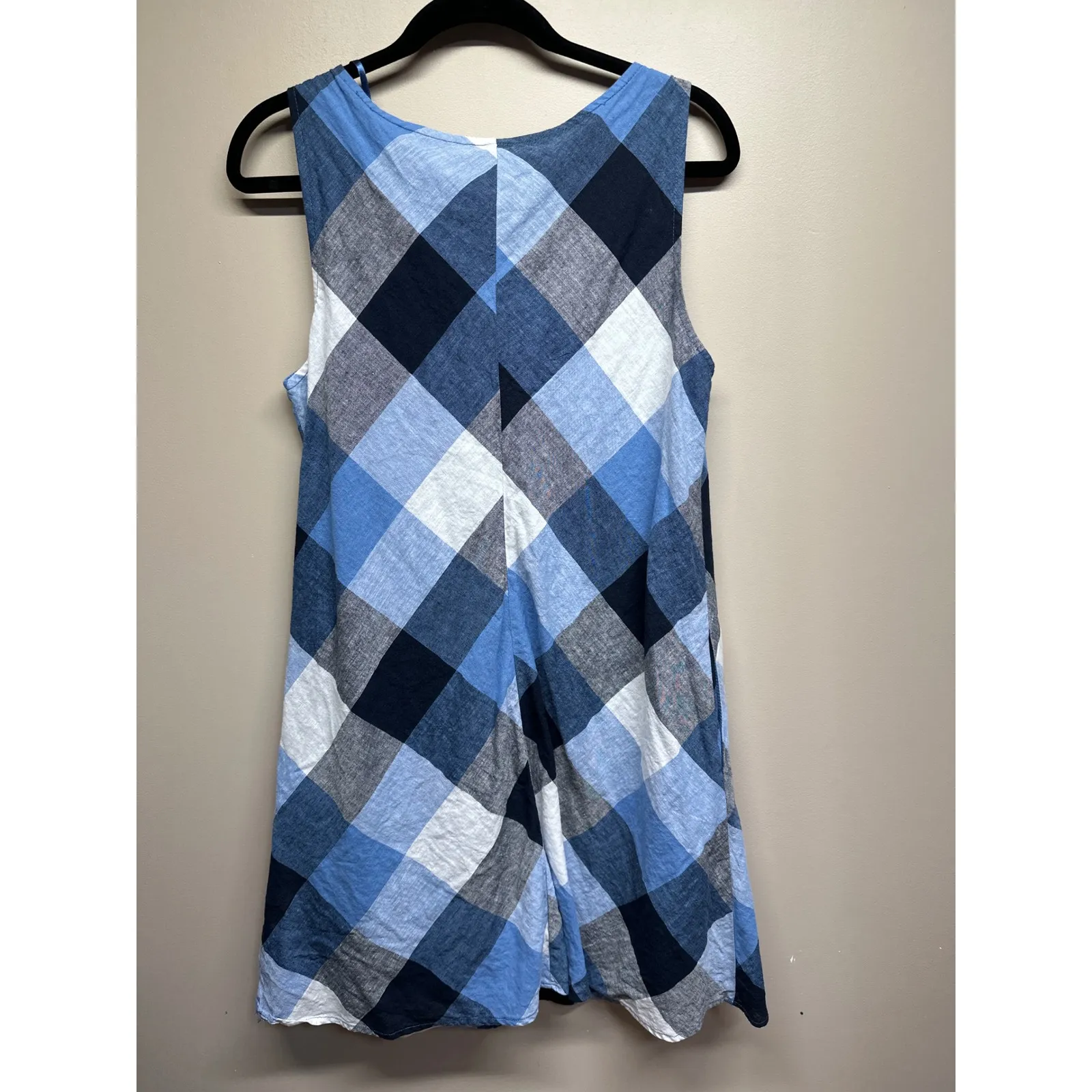 JH Blue White Plaid Linen Sleeveless Mini Dress Women Size 12 - Image 2