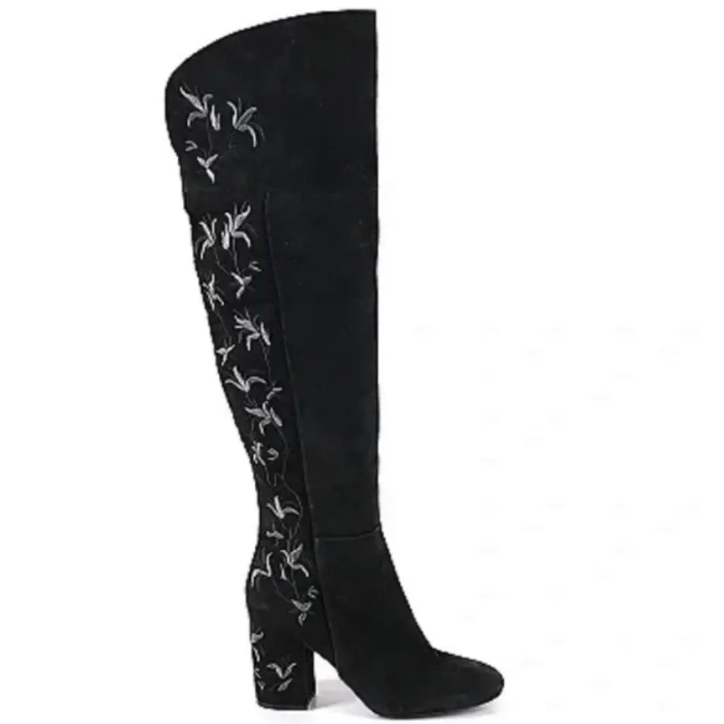 Kenneth Cole Black Over The Knee Embroidered Heeled Boots - Image 2