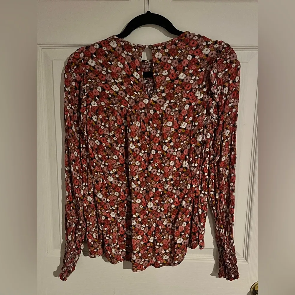 Womens Blouse, Boho Long Sleeve Pink Black Floral Peasant Size Small - Image 4