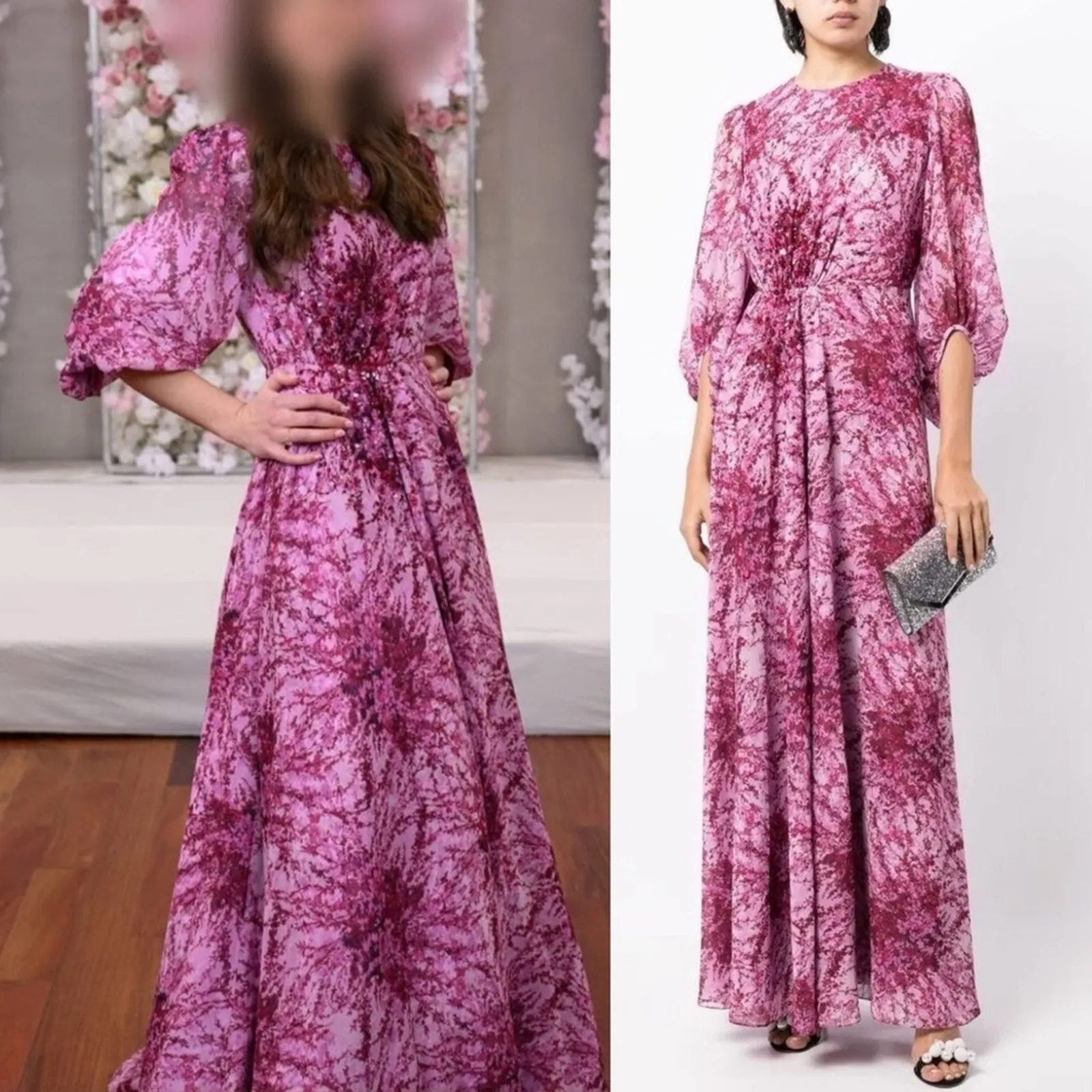 Sachin & Babi Aria Long Sleeve Beaded Sequin Dress Pink Gown Size 0 New - Image 2