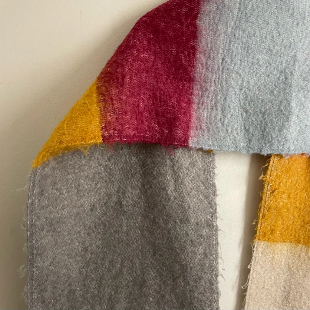 Britt’s Knits Barcelona Blanket Scarf Multicolor Color Block Fringe 80” x 14” Red - Image 4