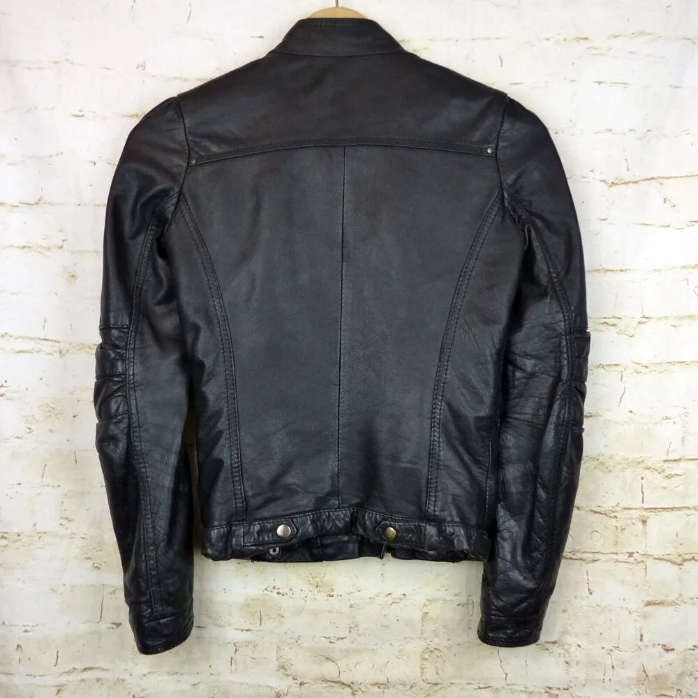 Zara Moto Lamb Leather Jacket Women XS Black Cropped Multi Zipper Biker Rock VTG - Image 2