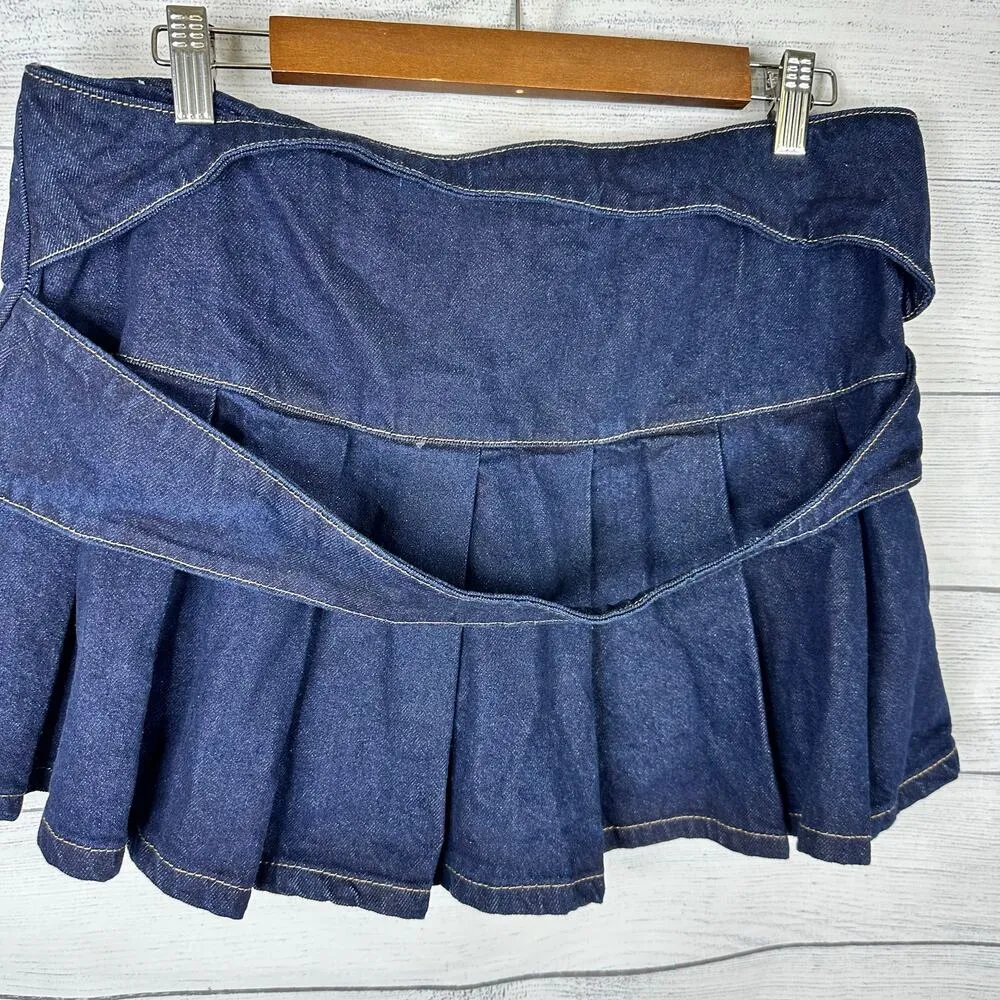 Cider Womens size Large Denim Ruffle Hem Micro Mini Skort Skirt - Image 3