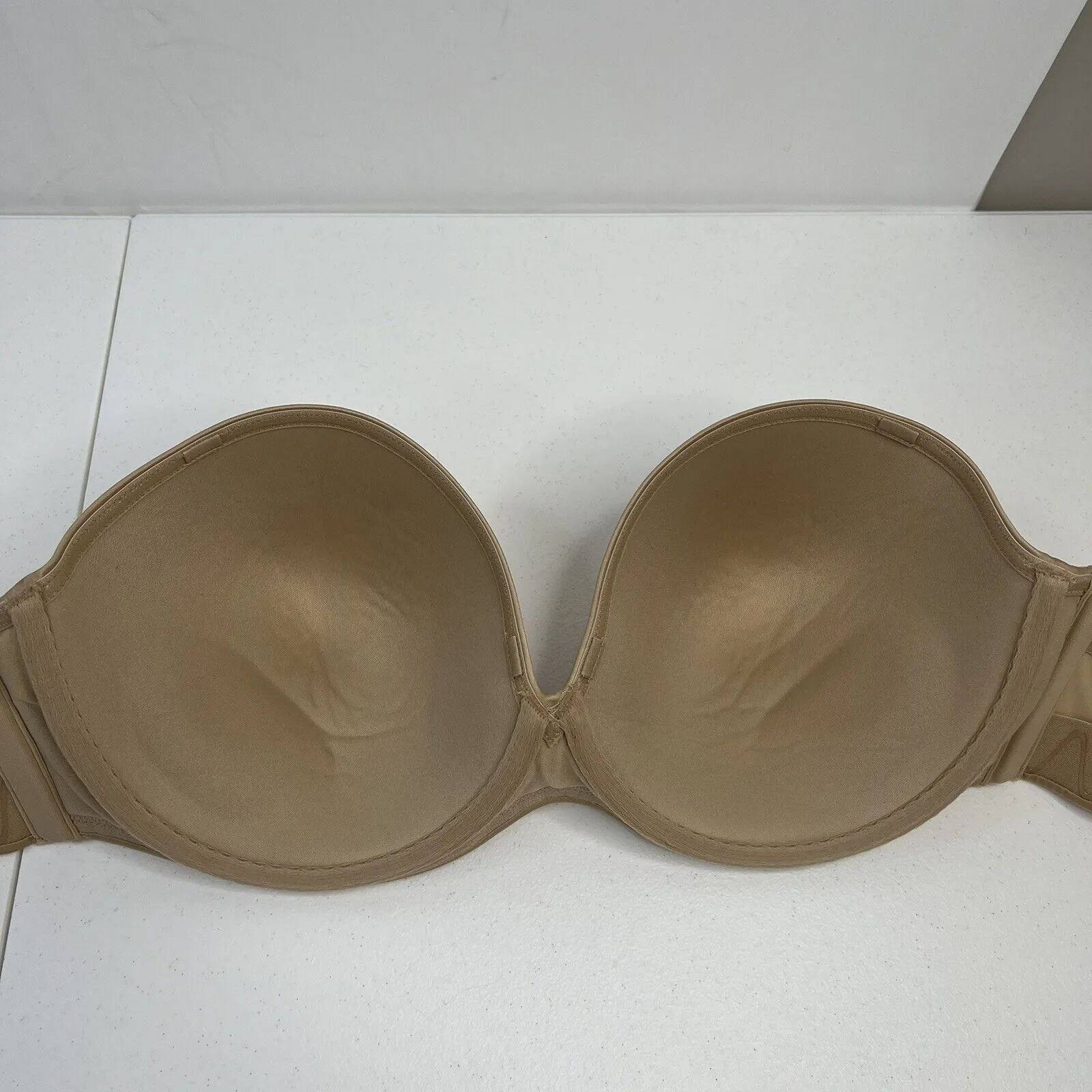 Cacique Size 42DD Bra Classic Strapless Adjustable Underwire Lightly Lined Beige - Image 8