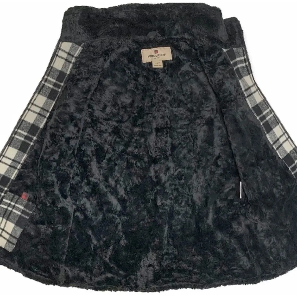 WOOLRICH Moccasin Plaid Fur Lined Full Zip Up Mock Neck Heavy/Warm Wool Vest EUC - Image 2