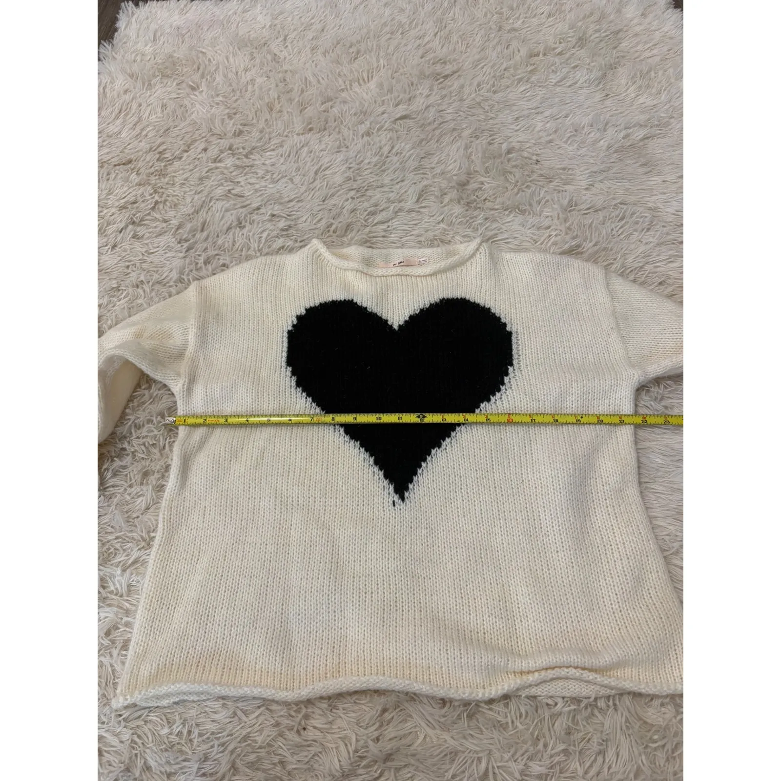 Mi Ami Sweater Womens Size Small Black Heart Crewneck Knit Pullover Ivory - Image 7