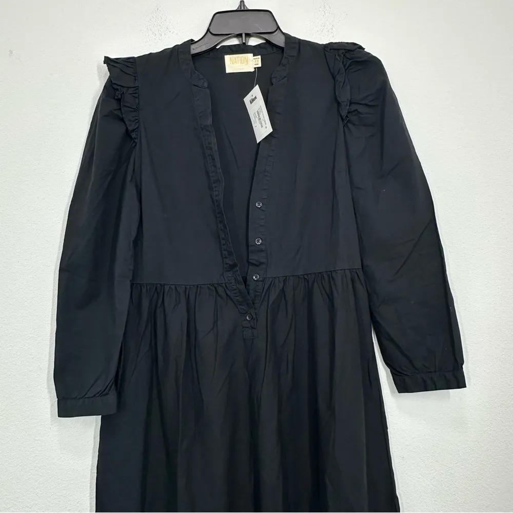 Nation‎ LTD Women's Size XS Black Dalia Midi Dress Ruffle Tiered Pima Cotton - Image 3